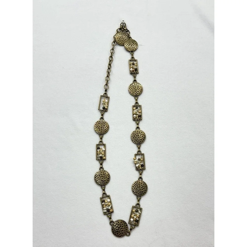 Vintage Gold Tone Geometric Chain Belt Hammered Disc Beaded Boho Adjustable